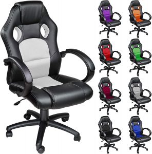 TecTake Chaise fauteuil siège de bureau hauteur réglable sportive - diverses couleurs au choix - (Blanc)